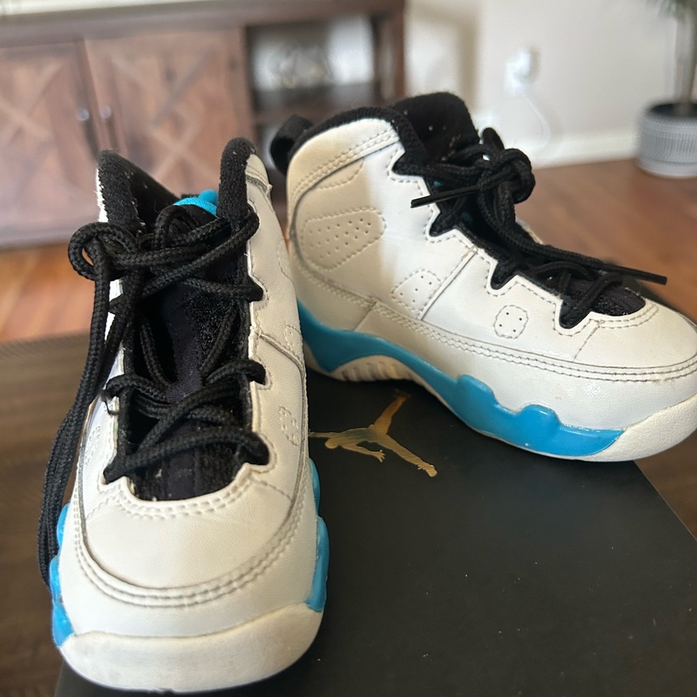 Kids White and Blue High-Top Sneakers